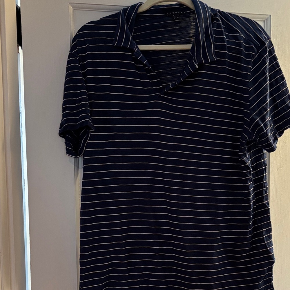 Men’s Theory Navy and White Striped Shirt. collared
